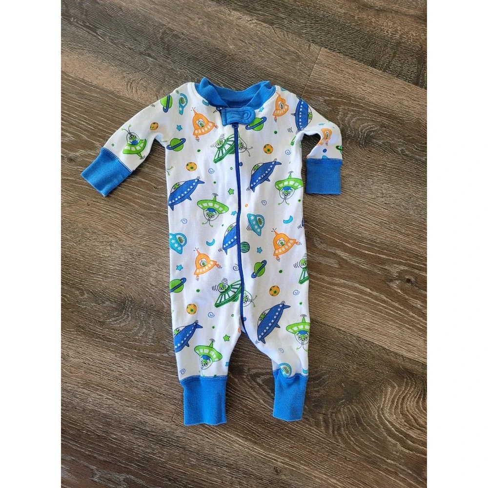 Hanna Andersson Organic Cotton‎ Zip Up Sleepsuit Spaceships 0-6 Months #9